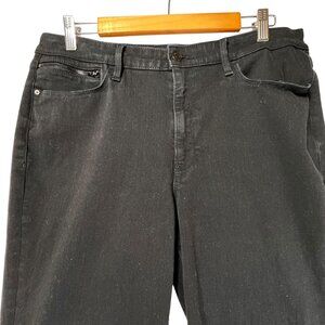 Athleta Womens Black Wide Leg Jeans 16T Dark Wash Zip coin pocket Stretch